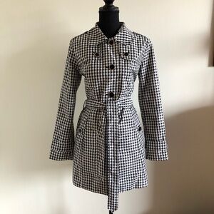 London Fog Black and White Gingham Trench Coat